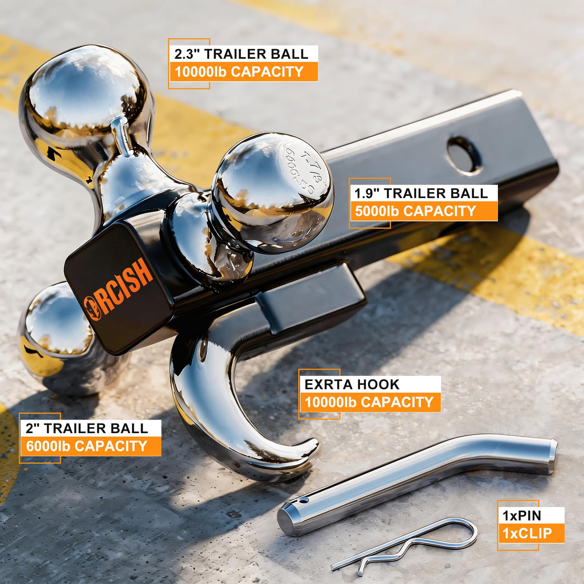ORCISH close-up of chrome hitch balls highlighting corrosion resistance benefit