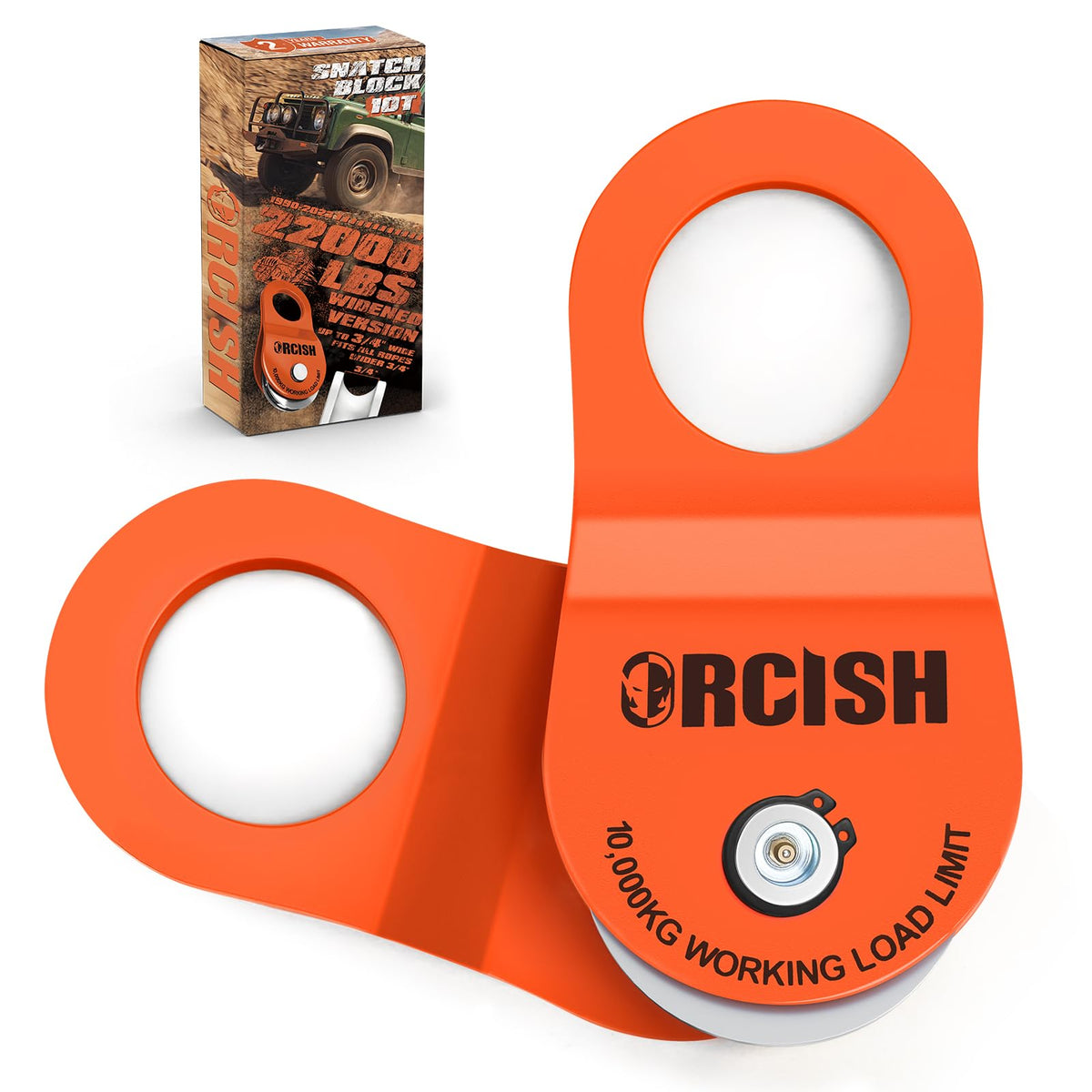 ORCISH front view pulley showing heavy steel body and secure latch benefit durability