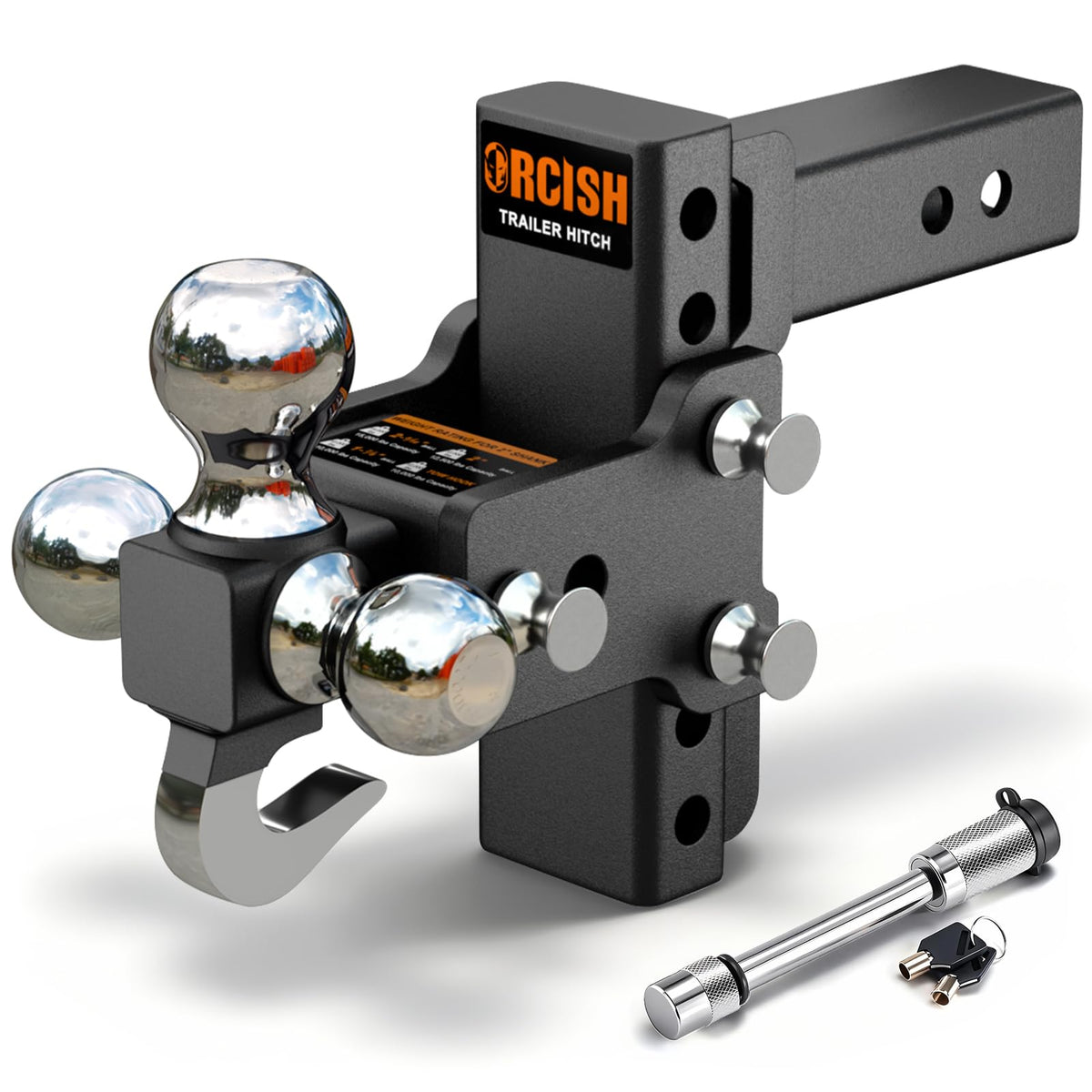ORCISH front view of tri-ball hitch showing all ball sizes for versatile towing