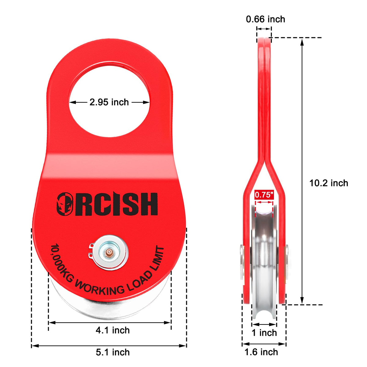 ORCISH pulley sheave close-up highlighting circlip guide for safer rope tracking