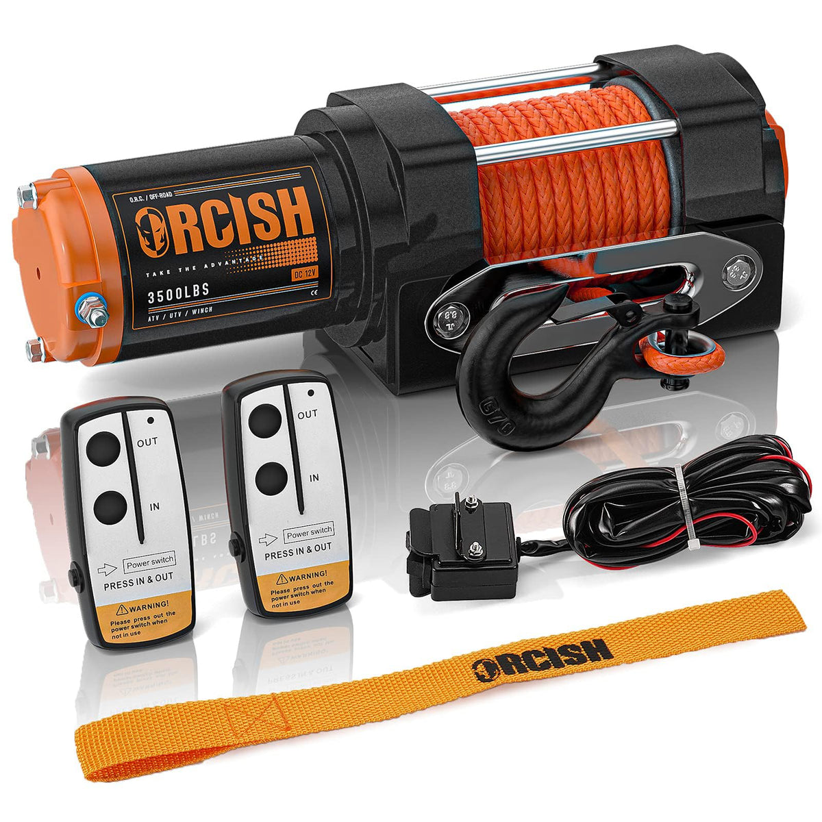 ORCISH winch front view showing full assembly and quick-install benefit