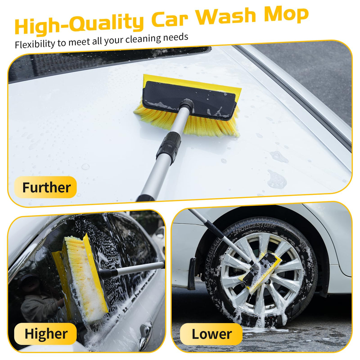 Ordenado brush in use washing SUV roof to reach without ladder