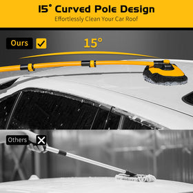 Ordenado head rotated 90 degrees cleaning windshield edge for easier access