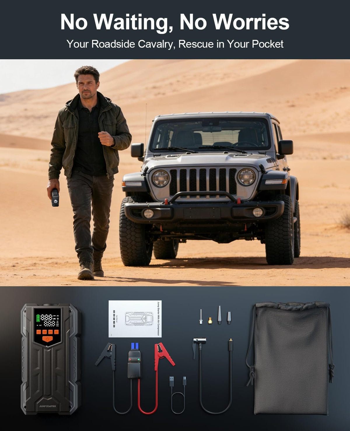 Oreetga roadside emergency setup with light and power bank for improved safety