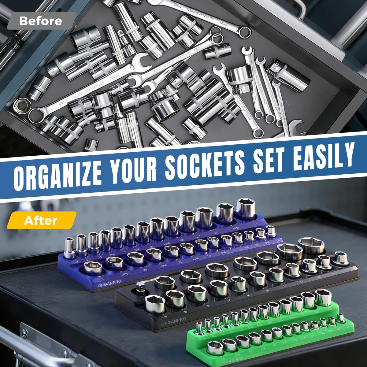 ORGANPRO trays mounted on steel surface for space-saving storage