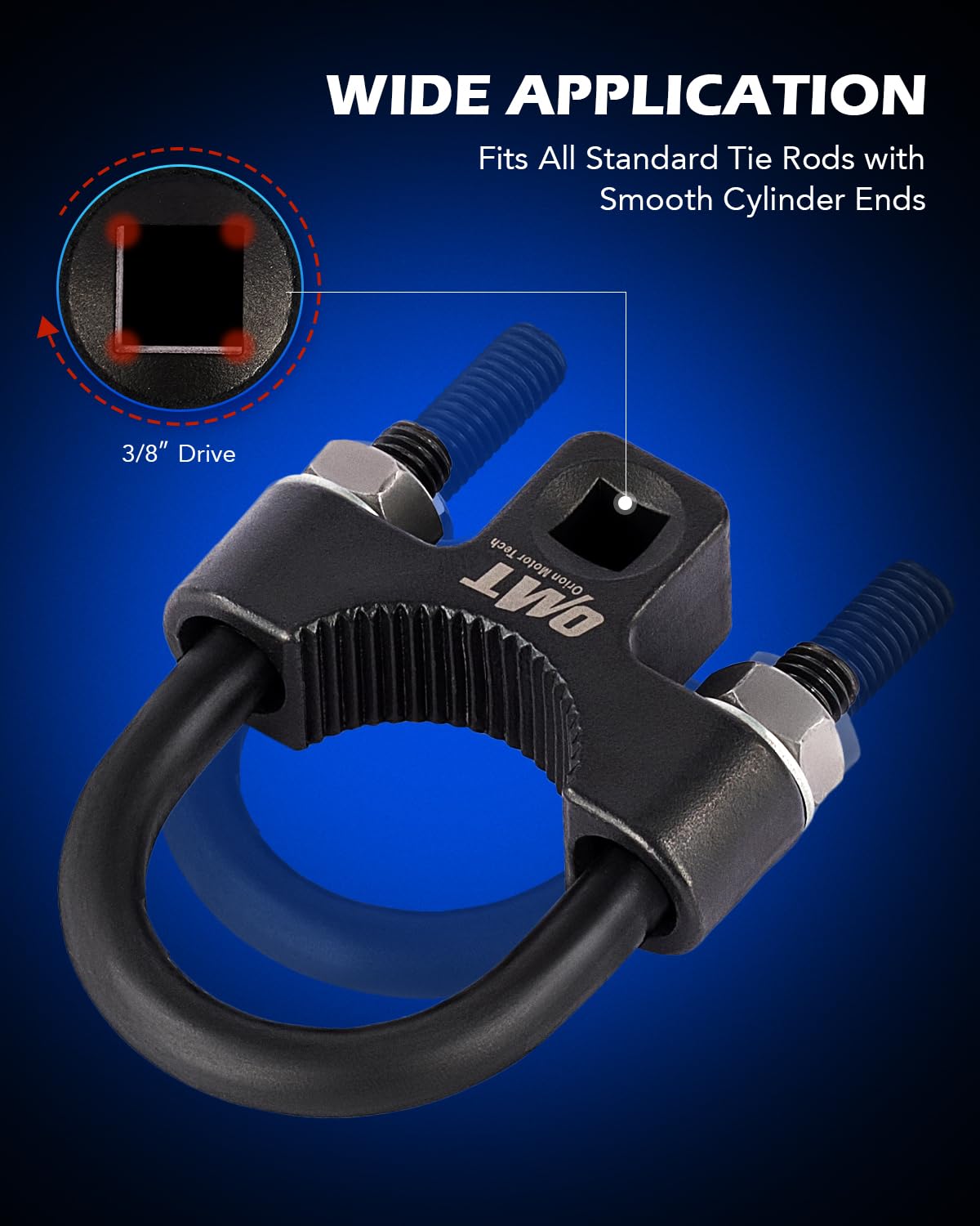 Orion Motor Tech tool slid over inner tie rod end showing easy access in tight spaces