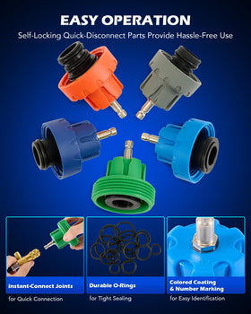 Orion Motor Tech hoses and O-rings highlighting leak-free refill connections