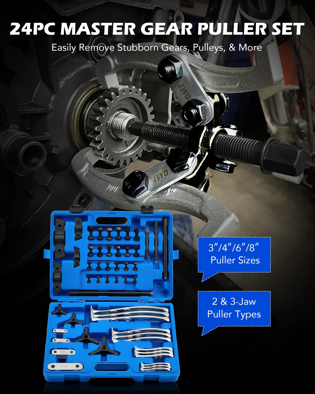 Orion Motor Tech 3-inch puller closeup highlighting reversible jaws strength
