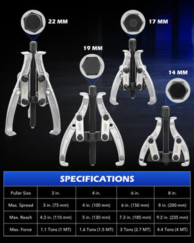 Orion Motor Tech 6-inch puller jaw detail showing hardened steel durability