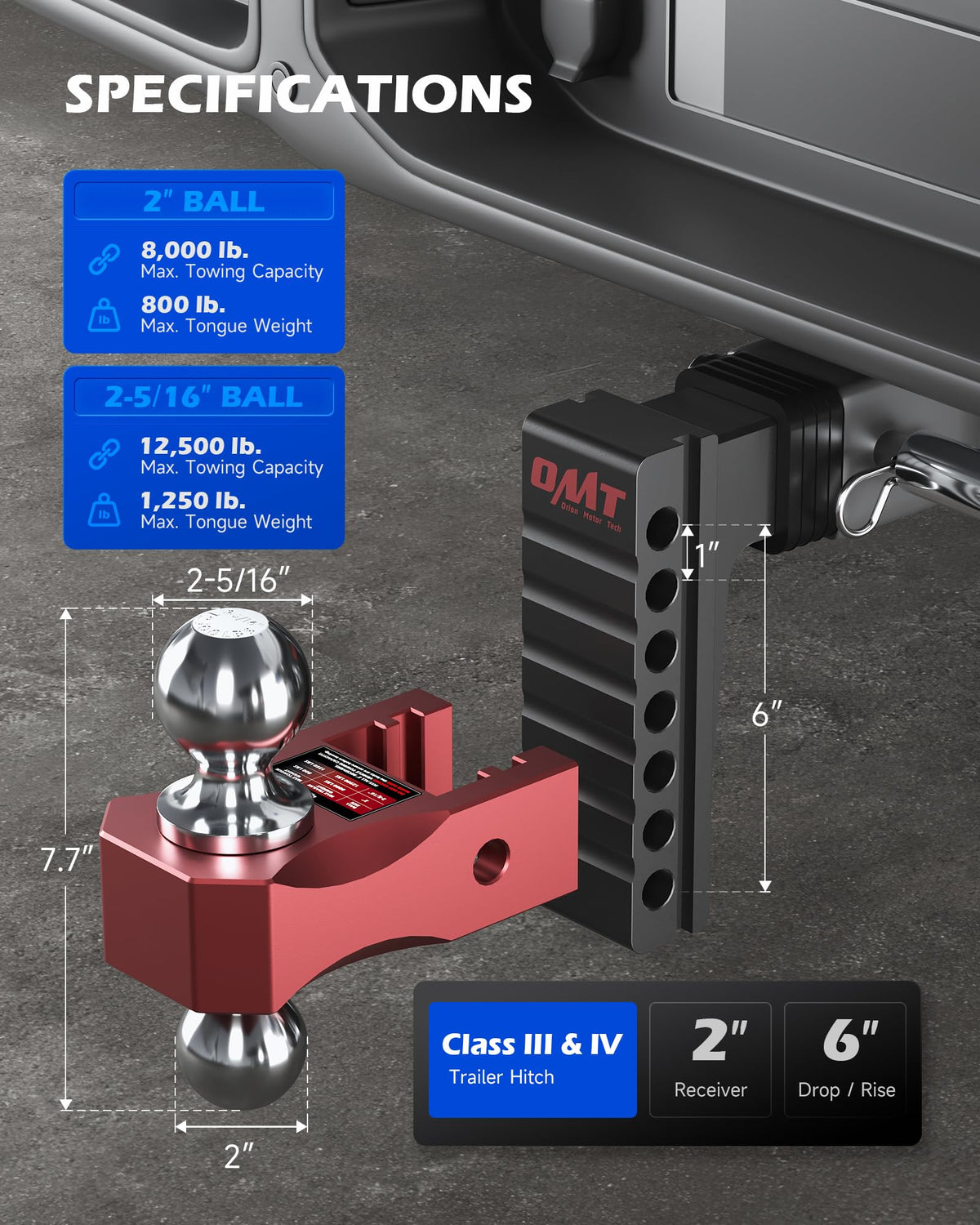 Orion Motor Tech view of height adjustment mechanism showing easy 6-inch adjustment benefit
