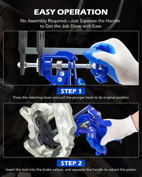 Orion Motor Tech tool compressing pistons on a caliper demonstrating faster pad changes