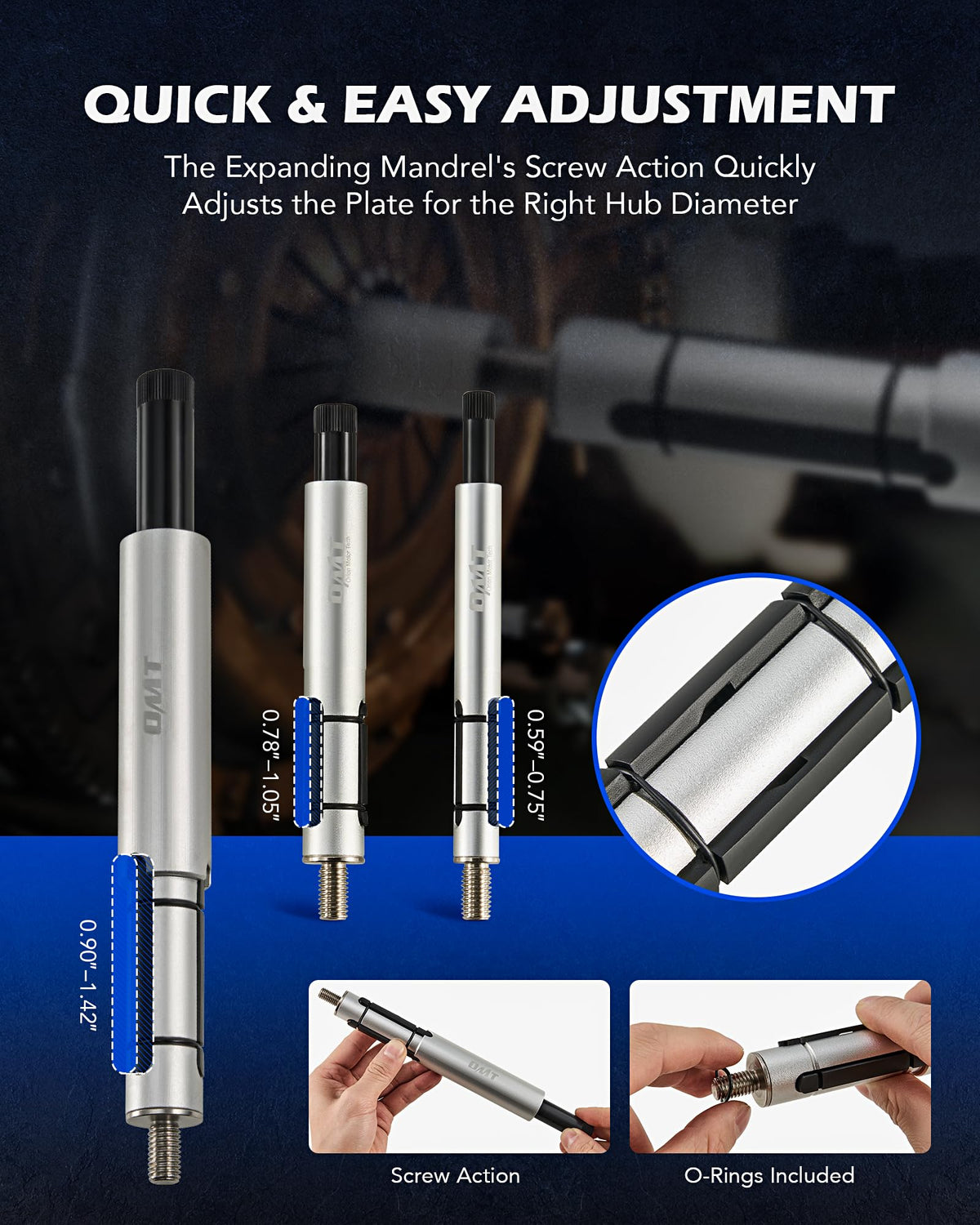 Orion Motor Tech chrome-plated threaded spindle close-up showing corrosion resistance and strength