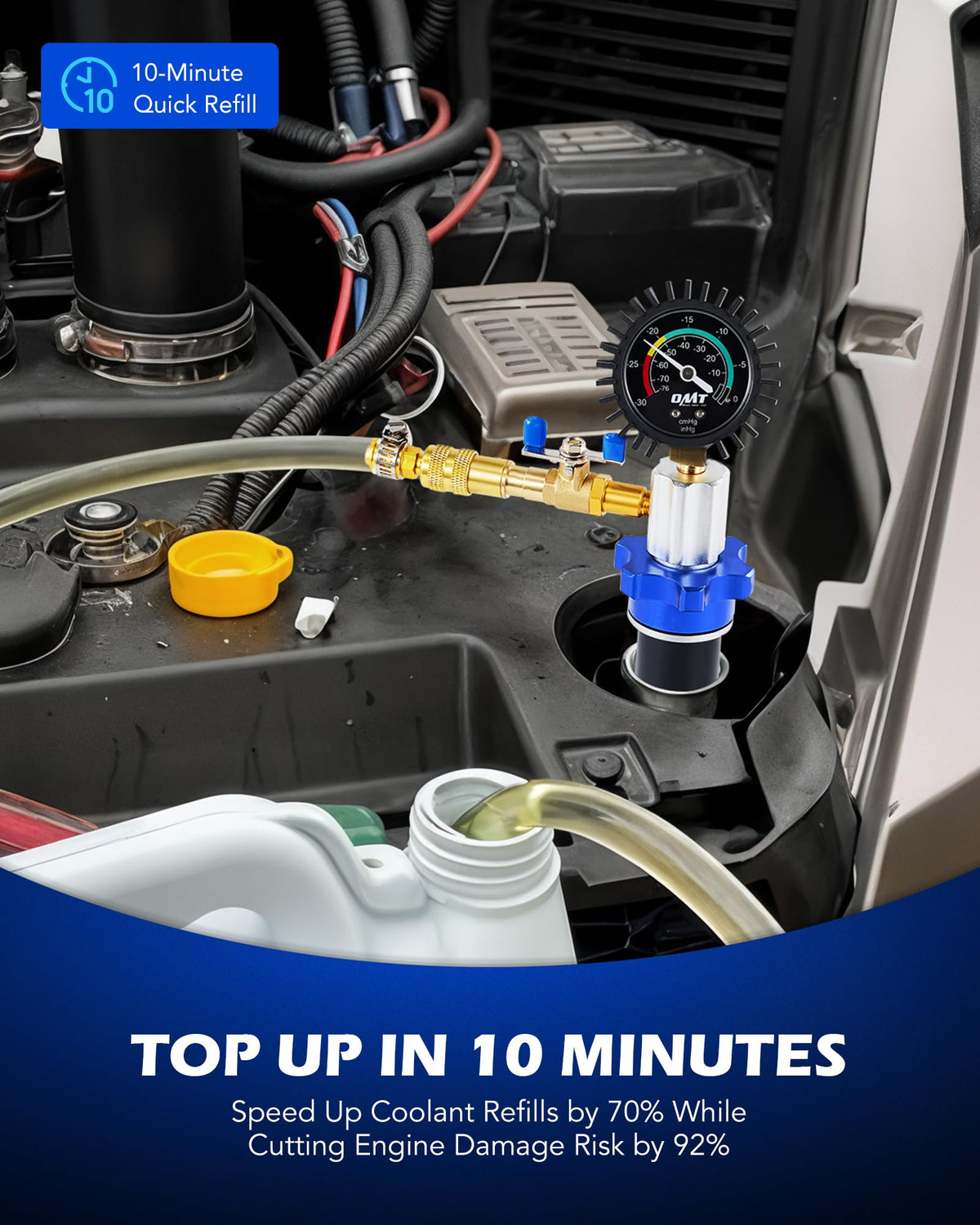 Orion Motor Tech transparent hose showing coolant flow for visual monitoring and air detection