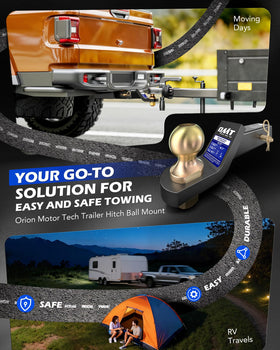 Orion Motor Tech close-up of 2-5/16" ball highlighting solid construction and secure towing