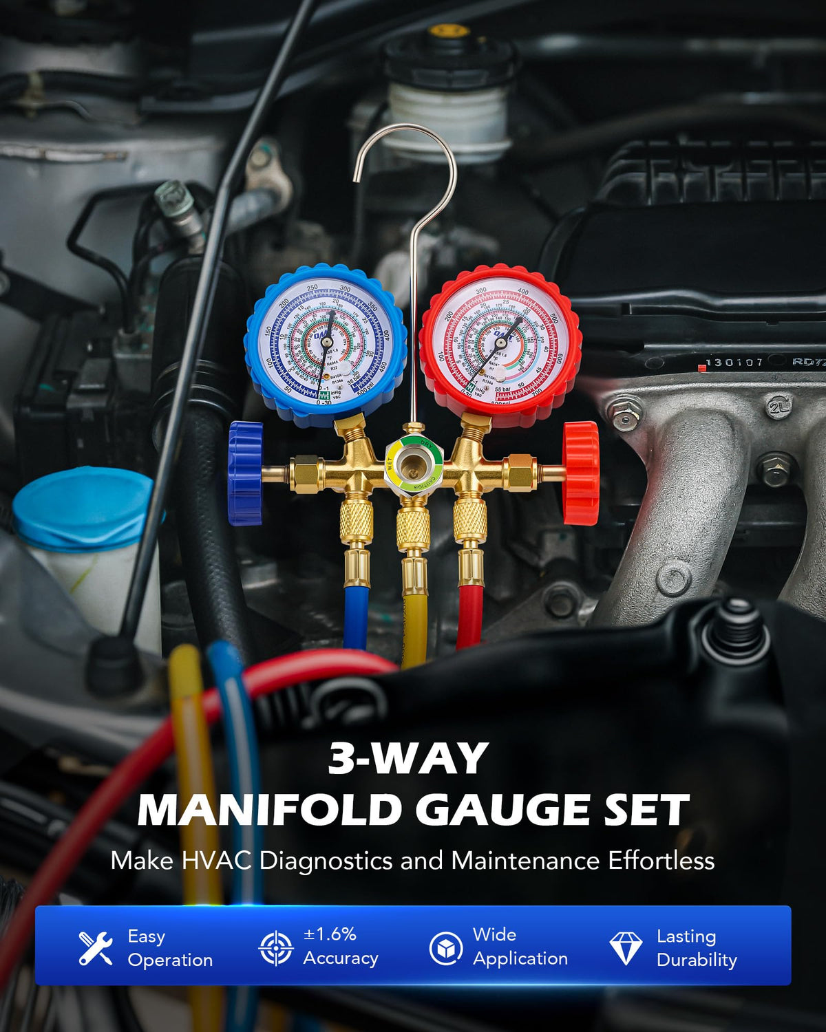 Orion Motor Tech gauge close-up displaying hybrid antishock dials and accurate readings