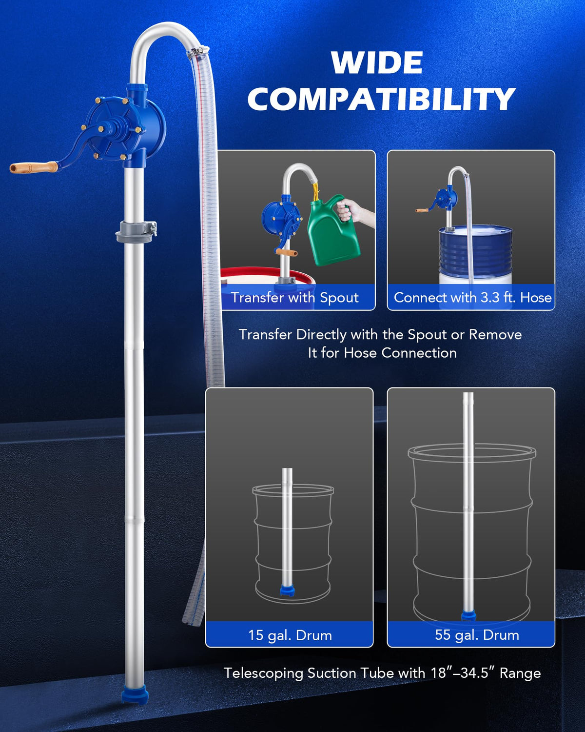 Orion Motor Tech discharge hose attached delivering spill-reducing fluid flow