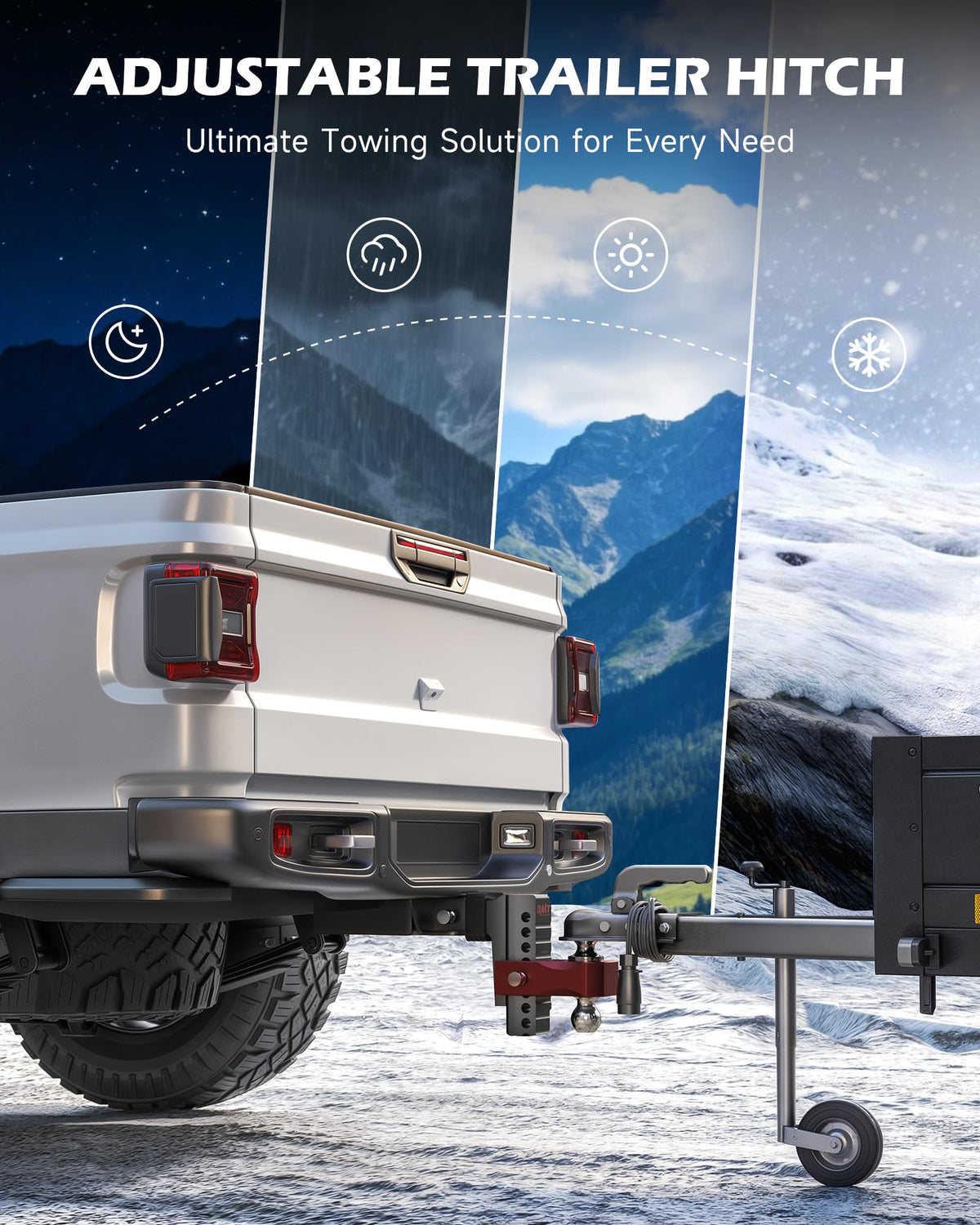 Orion Motor Tech close-up of dual balls showing size options for towing versatility