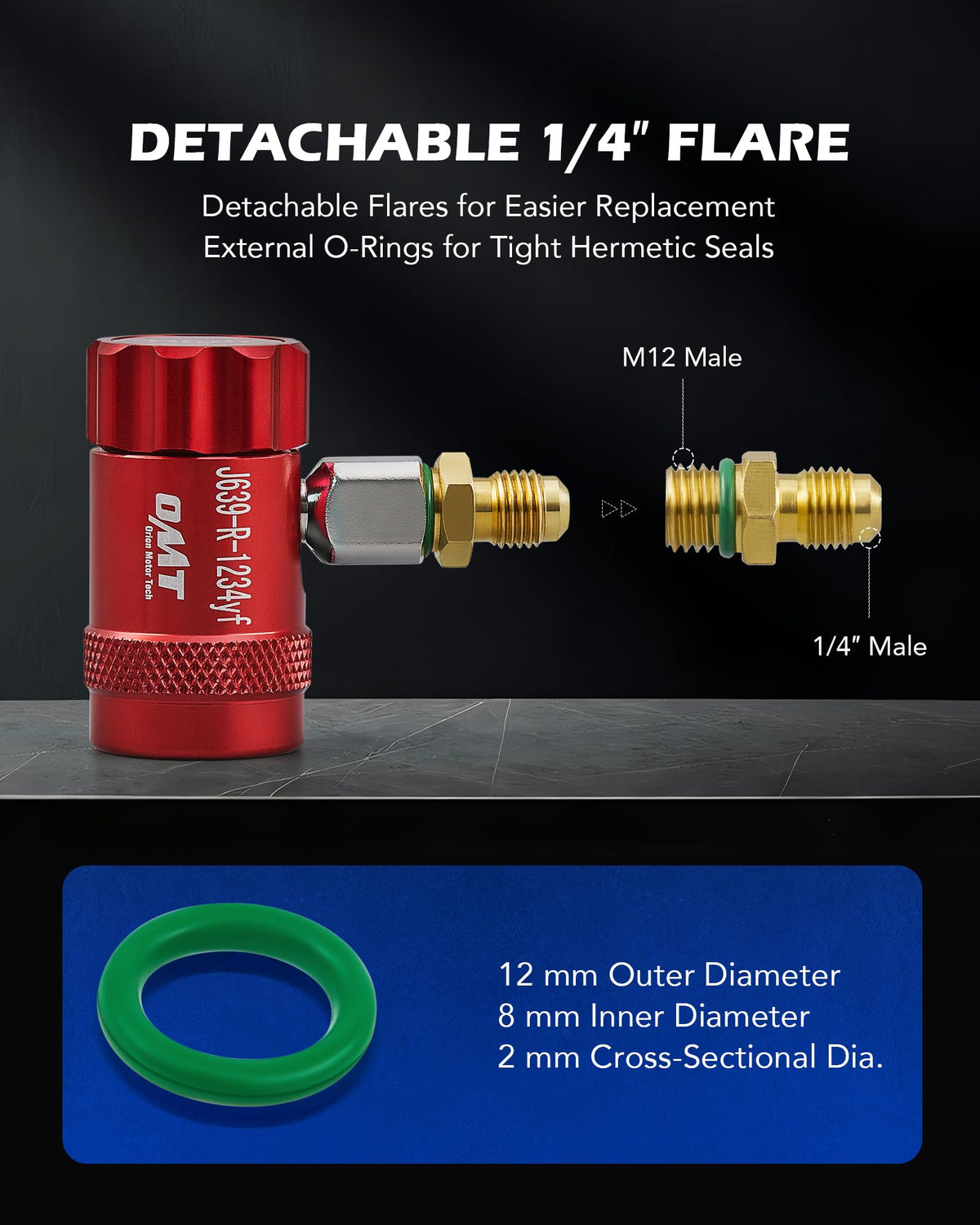 Orion Motor Tech detachable 1/4 inch flare fittings and threads for leak-resistant hose attachment
