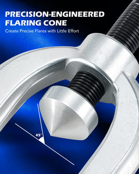 Orion Motor Tech flaring tool and yoke assembly creating precise 45° flares for secure joints