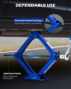 Orion Motor Tech folded jack in car trunk demonstrating compact portable storage