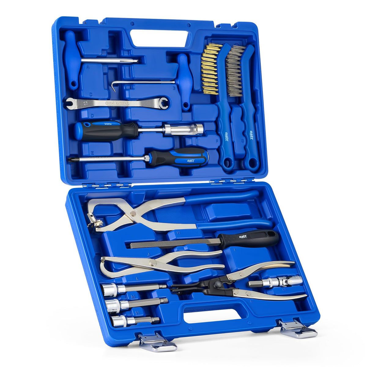 Orion Motor Tech blow-molded case front view showing organized 15-piece kit and quick access
