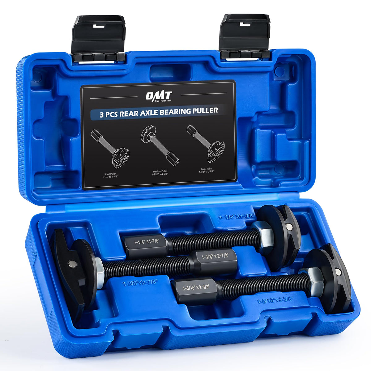 Orion Motor Tech front packaging showing complete 3-piece puller set and case benefit quick identification