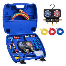 Orion Motor Tech front view of manifold gauge set showing full kit and organization benefits
