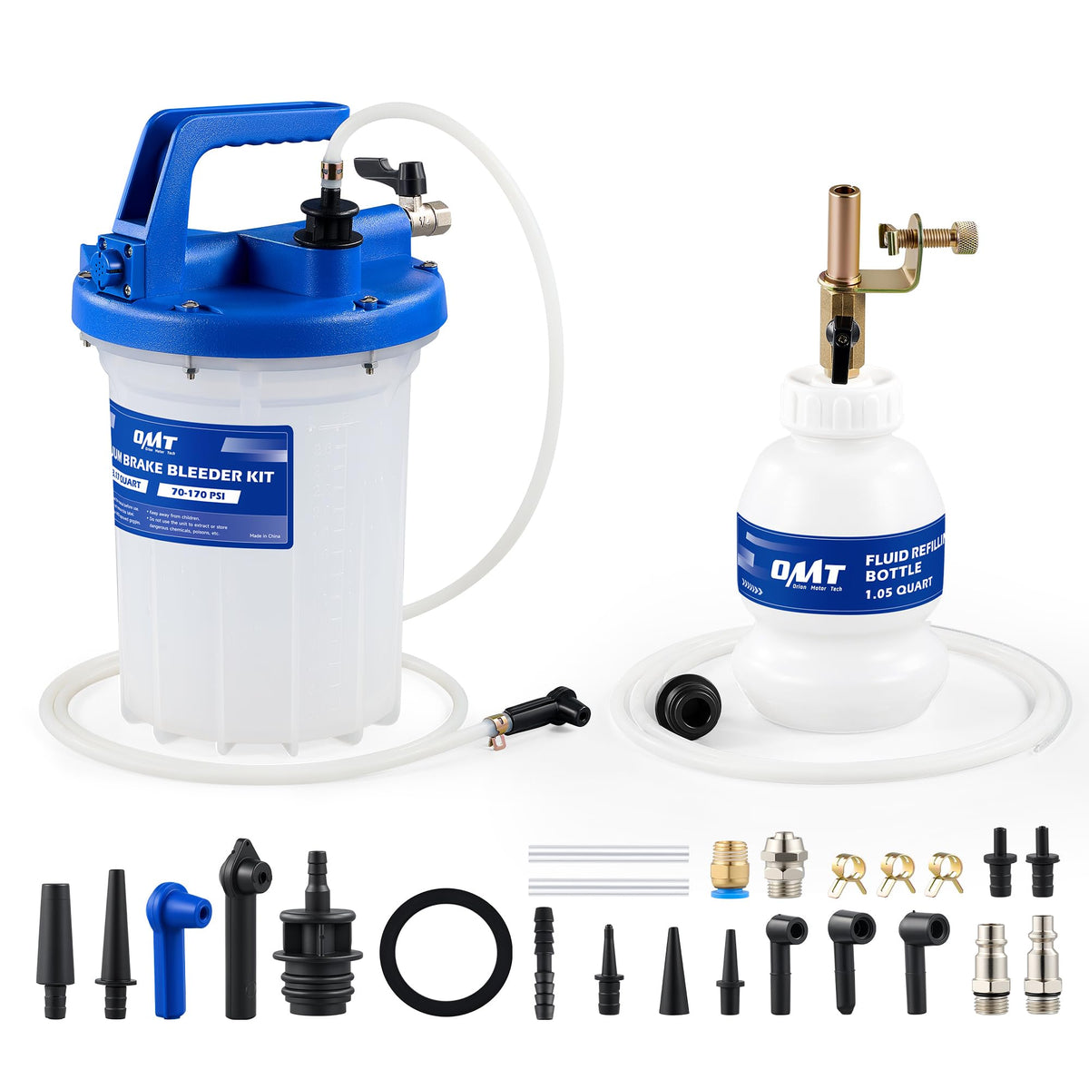 Orion Motor Tech front view of bleeder kit showing compact design and portability