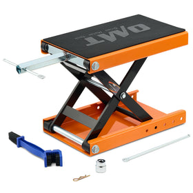Orion Motor Tech front view showing stable wide deck and sturdy frame for safe lifts