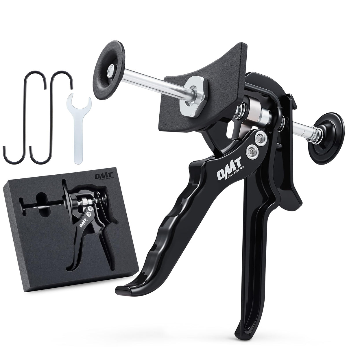 Orion Motor Tech front view of black caliper compressor showing compact design and durability
