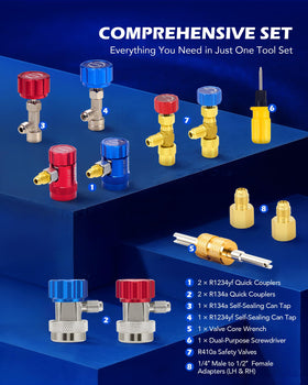 Orion Motor Tech fuel-line disconnect tools array for quick removal of various fuel fittings