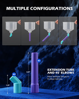 Orion Motor Tech funnel installed on a radiator neck showing leakproof filling benefit