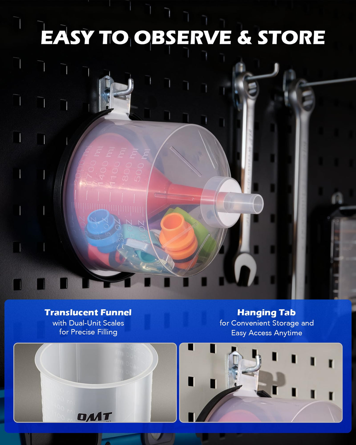 Orion Motor Tech dual-scale markings visible on funnel for precise coolant measurement