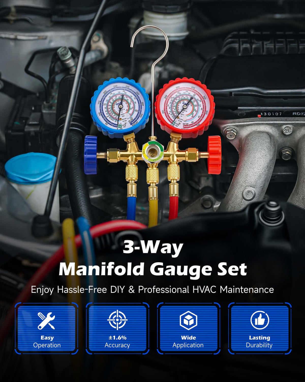 Orion Motor Tech gauge closeup with hybrid dials for accurate readings
