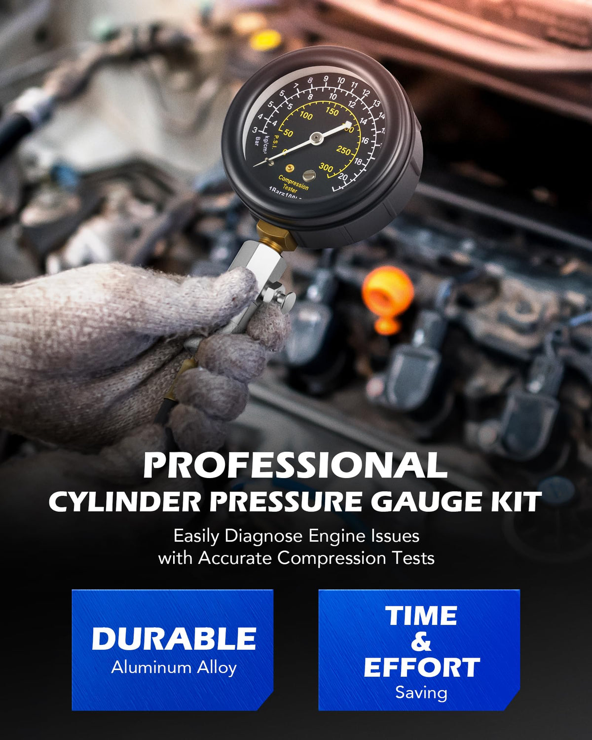 Orion Motor Tech close-up of adjustable pressure gauge with rubber casing for accurate readings