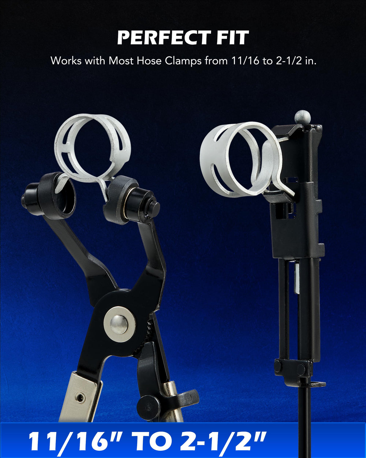 Orion Motor Tech hose clamp pliers gripping a radiator hose to prevent damage during removal