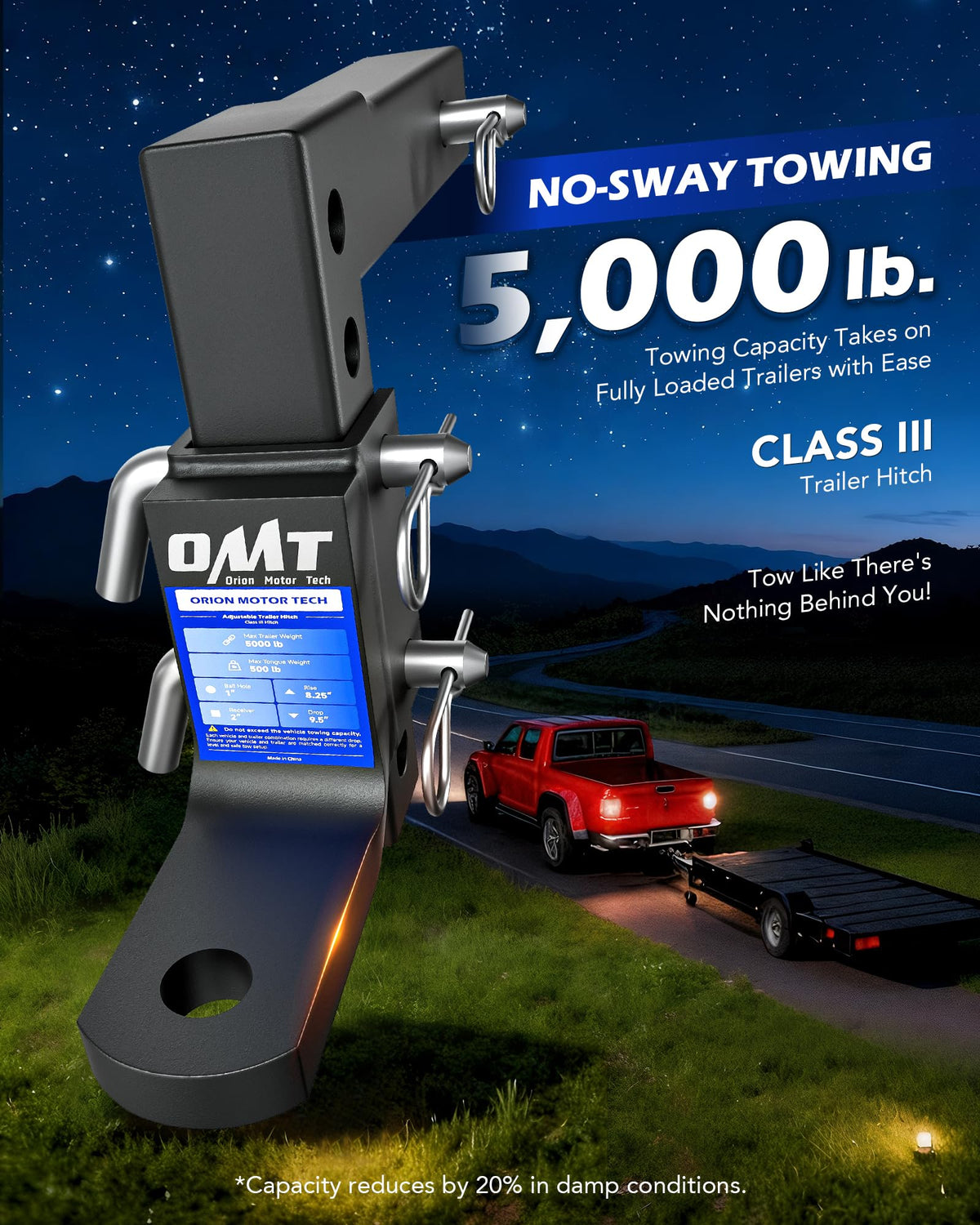 Orion Motor Tech installed in a 2-inch receiver showing secure attachment benefit: ready to tow