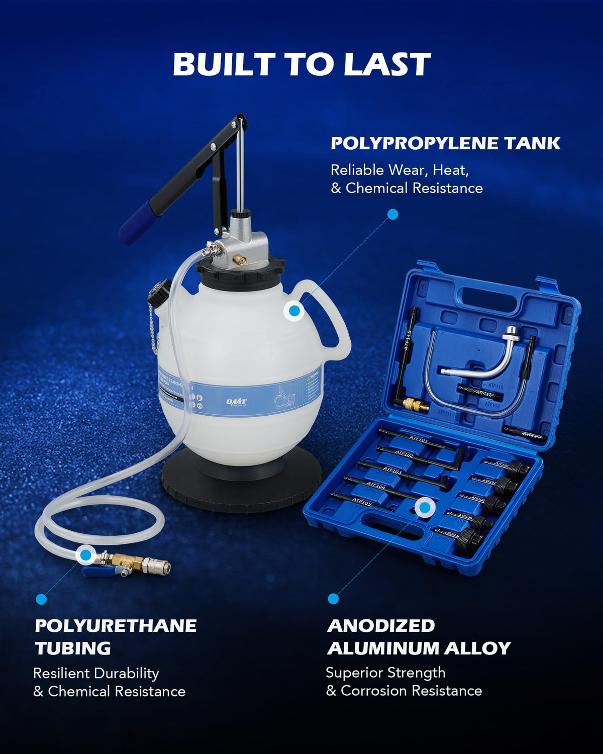 Orion Motor Tech pump connected to vehicle fill port for neat ATF transfer