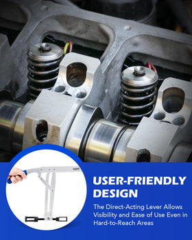 Orion Motor Tech tool in use on a cylinder head demonstrating reach into tight valve pockets