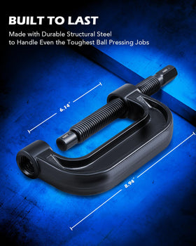 Orion Motor Tech tool in use on a control arm demonstrating safer joint removal