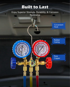 Orion Motor Tech kit attached to vehicle AC system demonstrating practical on-car use