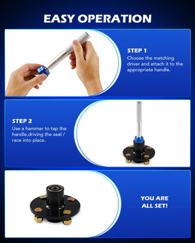 Orion Motor Tech in-use image pressing a bearing race into an ATV hub for accurate seating