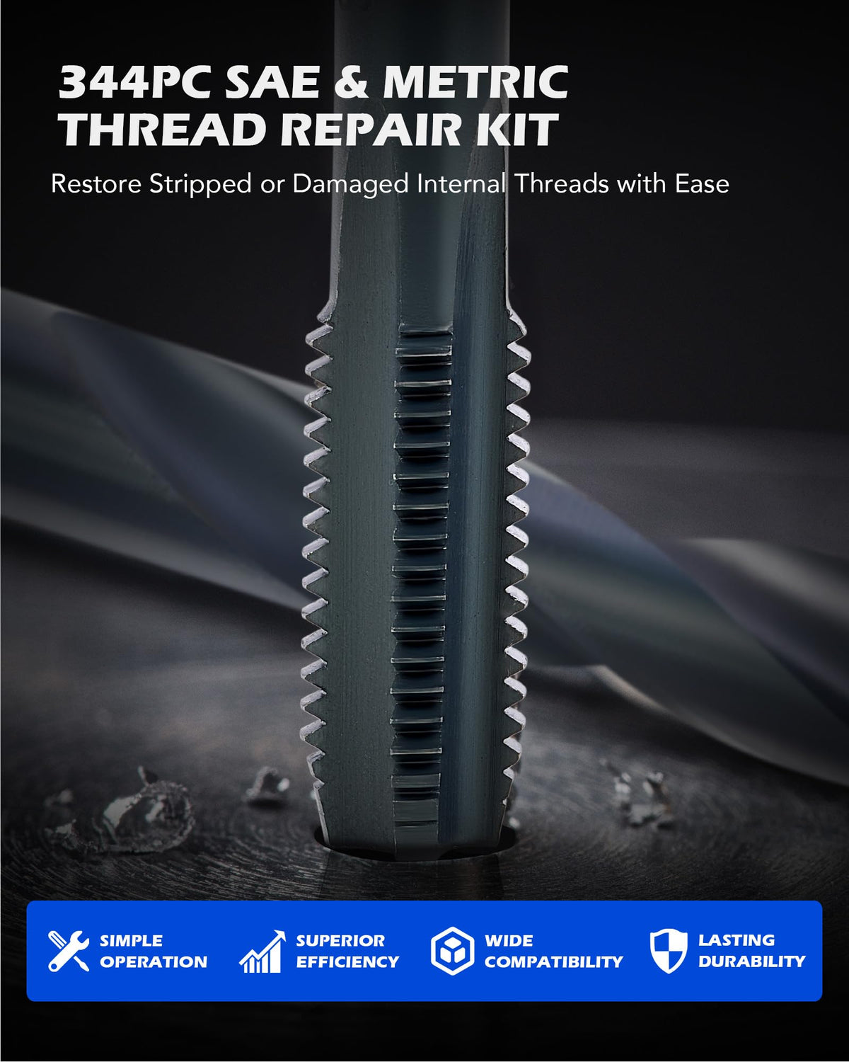 Orion Motor Tech inserts and taps close-up showing durable finish and fit