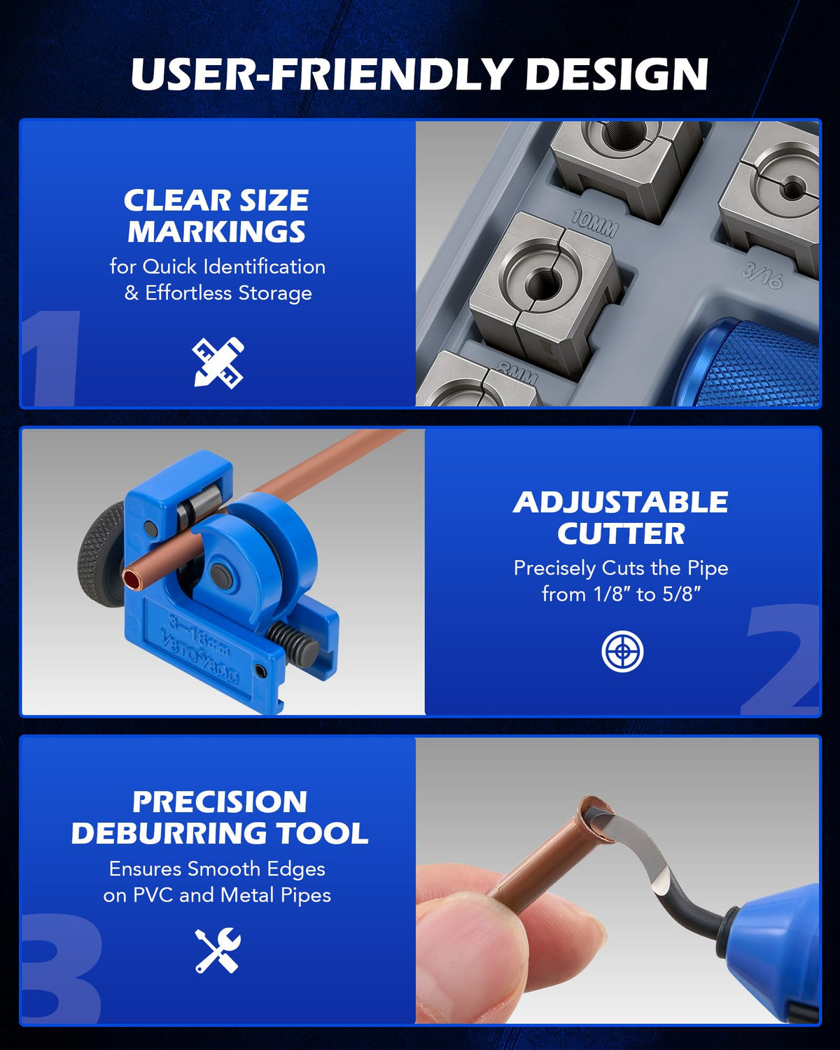 Orion Motor Tech kit next to tubing showing size scale and compatibility benefit