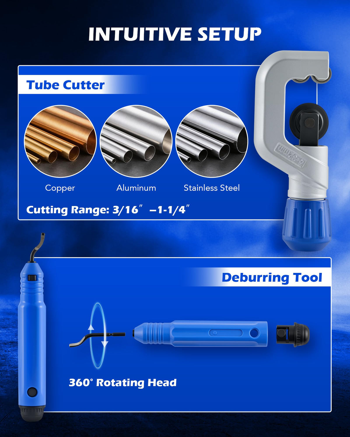 Orion Motor Tech kit beside ruler showing size coverage 1/4–3/4" (6–19mm) for scale