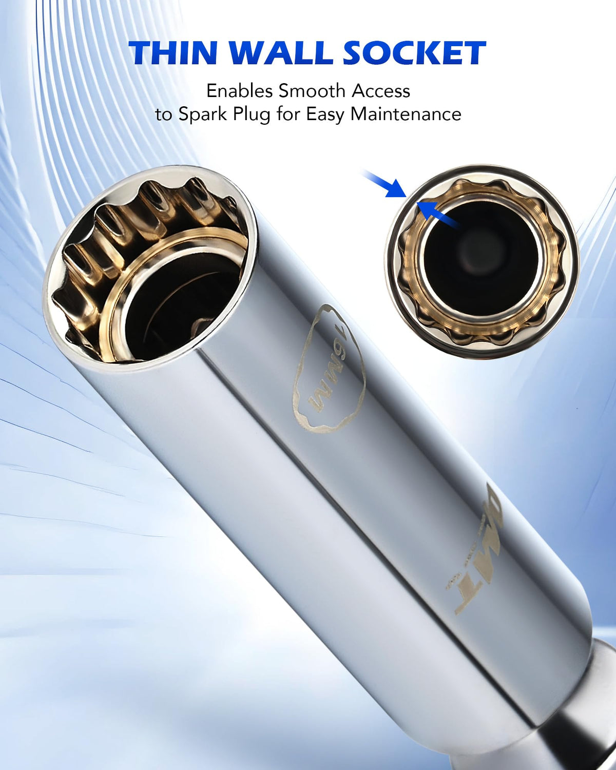 Orion Motor Tech laser-etched size markings on socket for quick identification