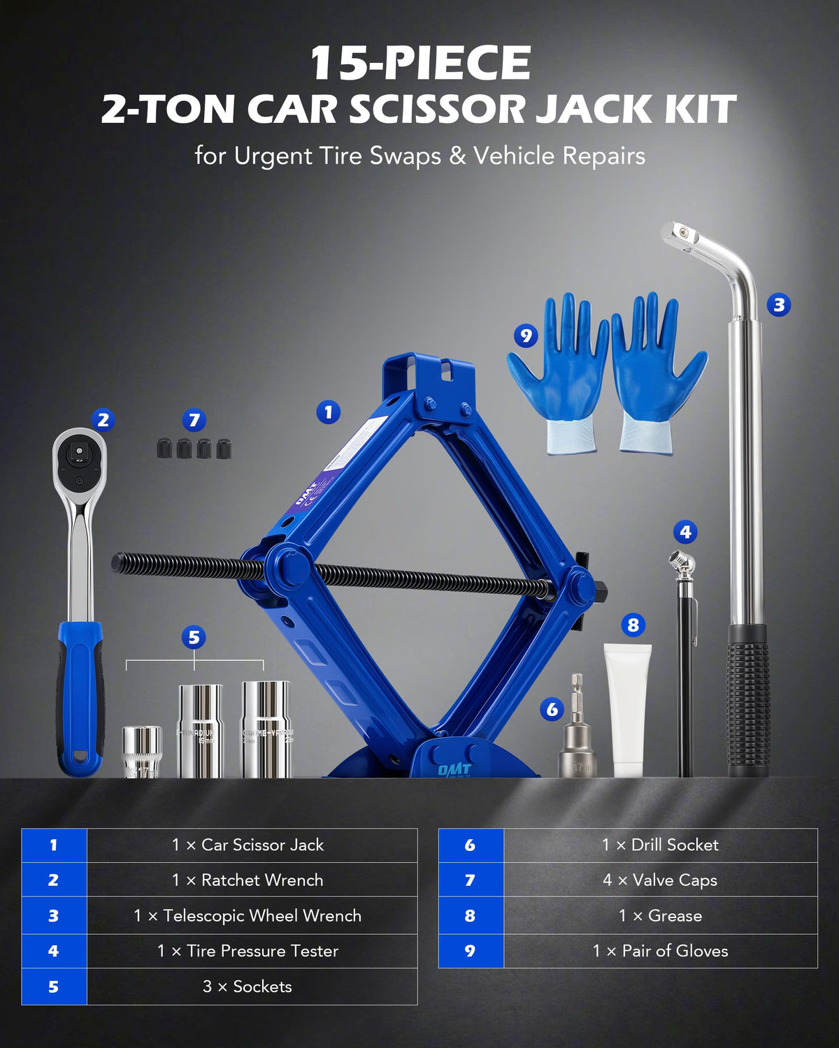Orion Motor Tech roadside scene with jack in use illustrating emergency tire change