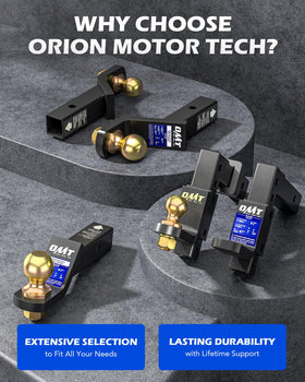 Orion Motor Tech towing a trailer in a lifestyle scene showing balanced tow benefit: confident hauling