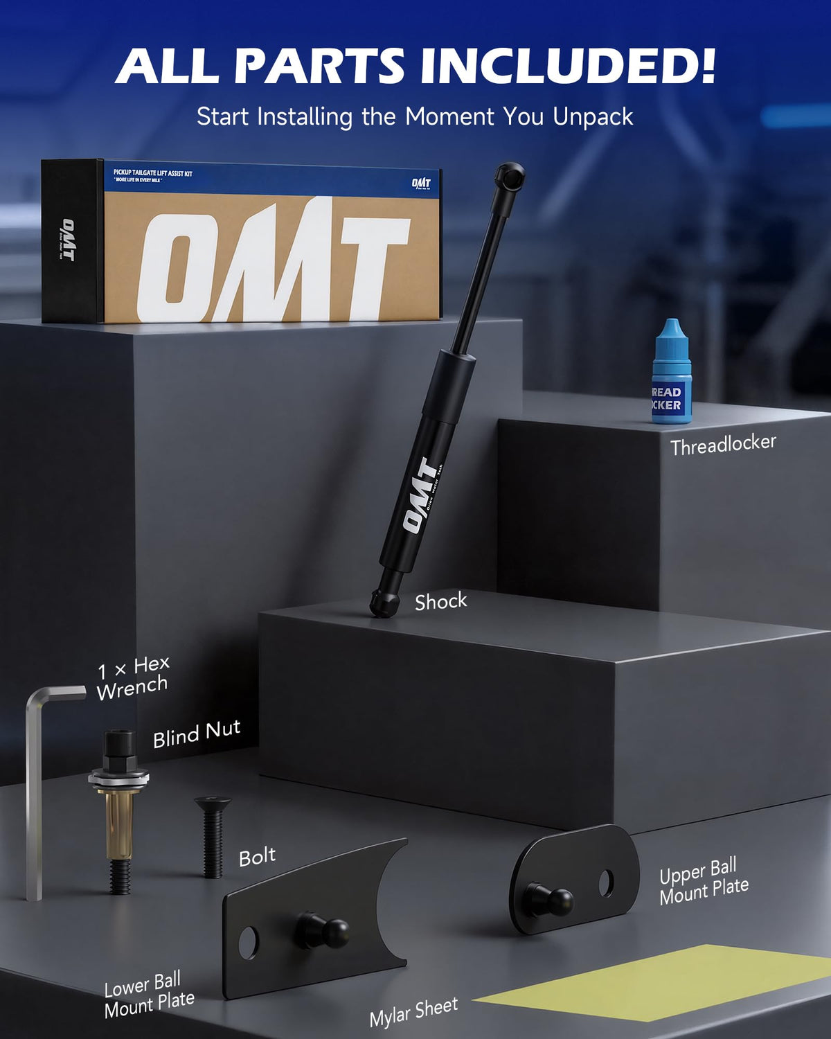 Orion Motor Tech on truck bed in use showing safer, smoother tailgate operation