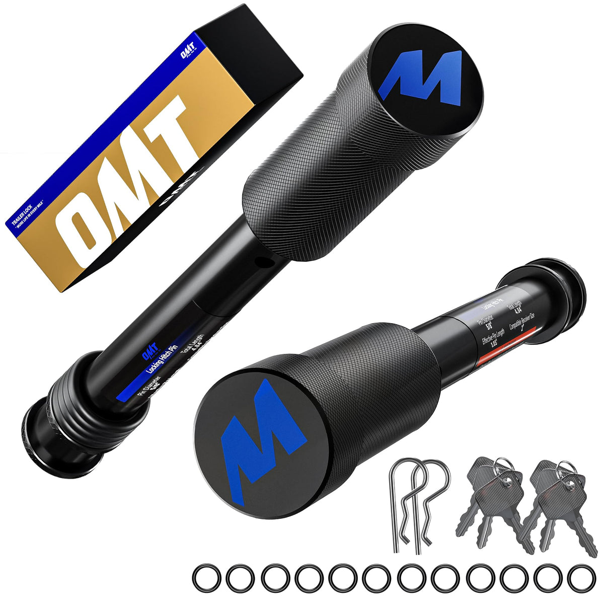 Orion Motor Tech front packaging showing two keyed-alike hitch pins for convenience